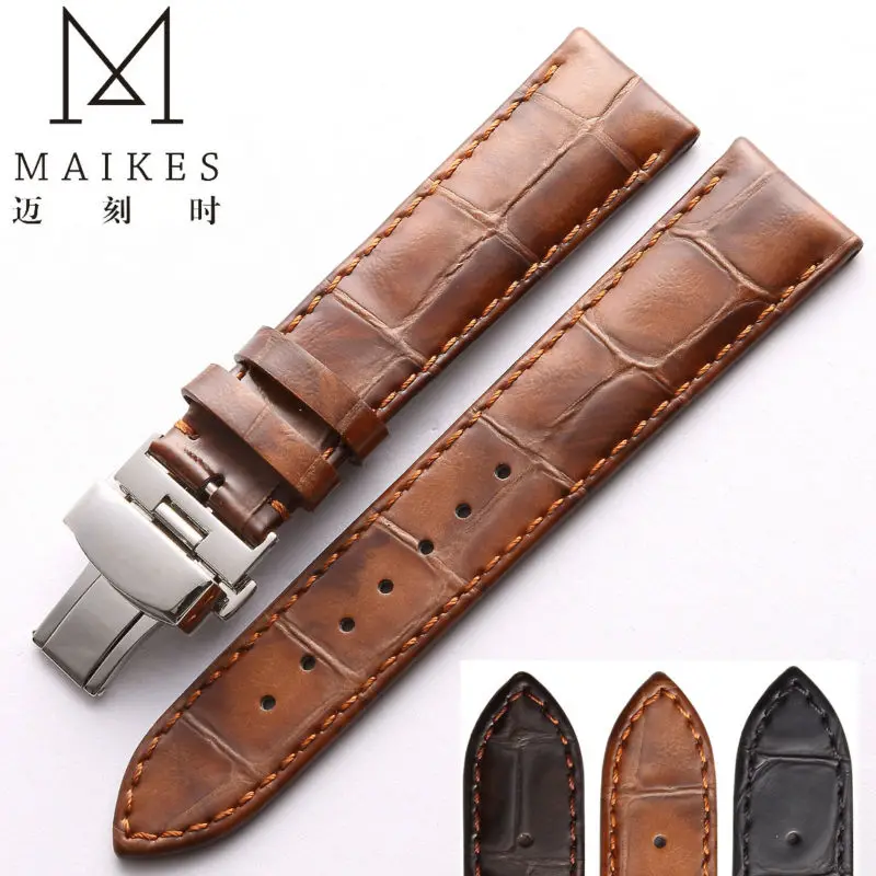 MAIKES Brown Genuine Leather Watch band 18mm 20mm 22mm Women&Men Vintage Style casual Calf Leather Watch Strap For IWC