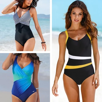 

ESSV 2019 One Piece Swimsuit Women Classic Vintage Swimwear Sliming Push Up Bathing Suit Summer Swimming Suit Beachwear XXL