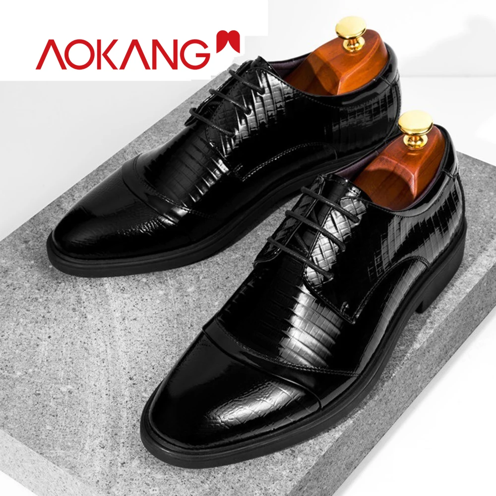 

AOKANG 2019 Spring Genuine Leather Dress shoes men high quality fashion derby men shoes oxfords business shoes men