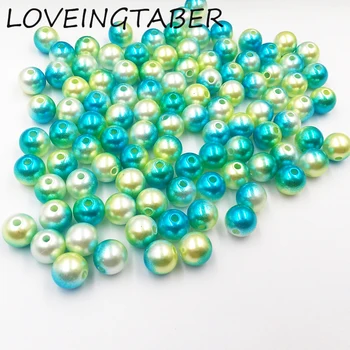 

(Choose Size First) 6mm/8mm/10mm/12mm Green / Blue Acrylic Imitation Pearl Beads For DIY Kids Jewelry Making