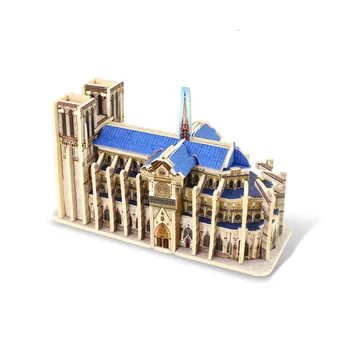 

3D DIY Puzzle Notre-Dame de Paris Model Cartoon House Assembling woodenToy Kid Early Learning Construction Pattern Gift