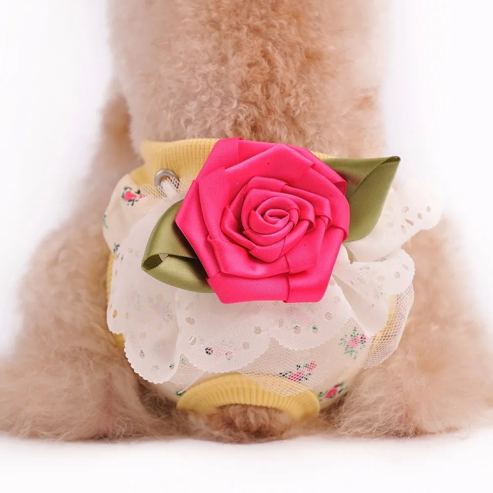 4 цвета Большой розы Кружево цветочный дизайн Женский Собака Puppy Санитарно Симпатичные Короткие Трусики штаны в полоску пеленки Нижнее Бельё для девочек