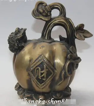 

8" Old China Bronze Wealth Money Yuanbao Ruyi Pumpkin Golden Toad Spittor Statue