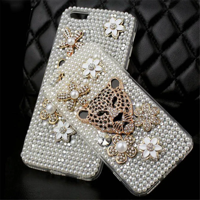 

For Huawei Honor 8 9 10 20 Lite V10 V20 7X 8X Nova2 3 4 5 Glitter Vintage leopard head Pearl Rhinestone Phone case Soft cover