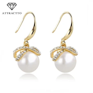 Earrings Fashion Simulated Pearl Jewelry Crystal Drop Earrings for Women Vintage Gold/Silver Earrings Wedding