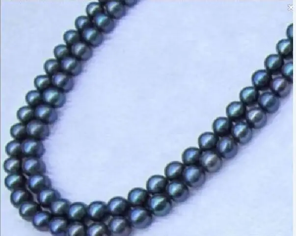 

double strands 9-10mm south sea baroque black blue pearl necklace 18"19"14k (9.13)