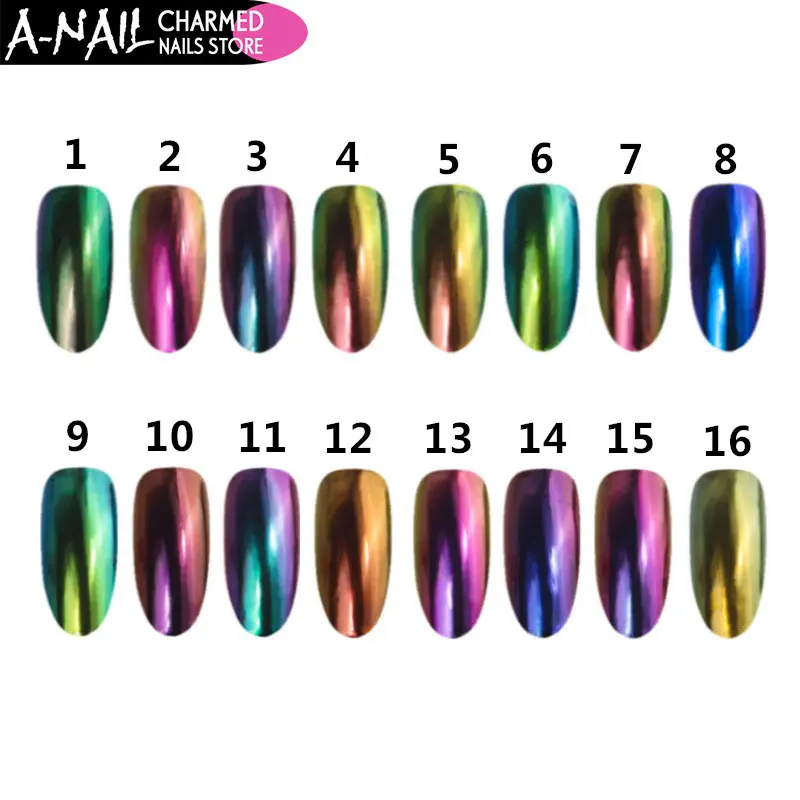 NEWBY 16 boxes/set Chameleon Mirror Glitter Powder Chrome Effect UV Gel Nail Polish Dust Pigment Manicure Nail Art Decoration mermaid effect glitter nail art tip decoration magic glimmer powder dust