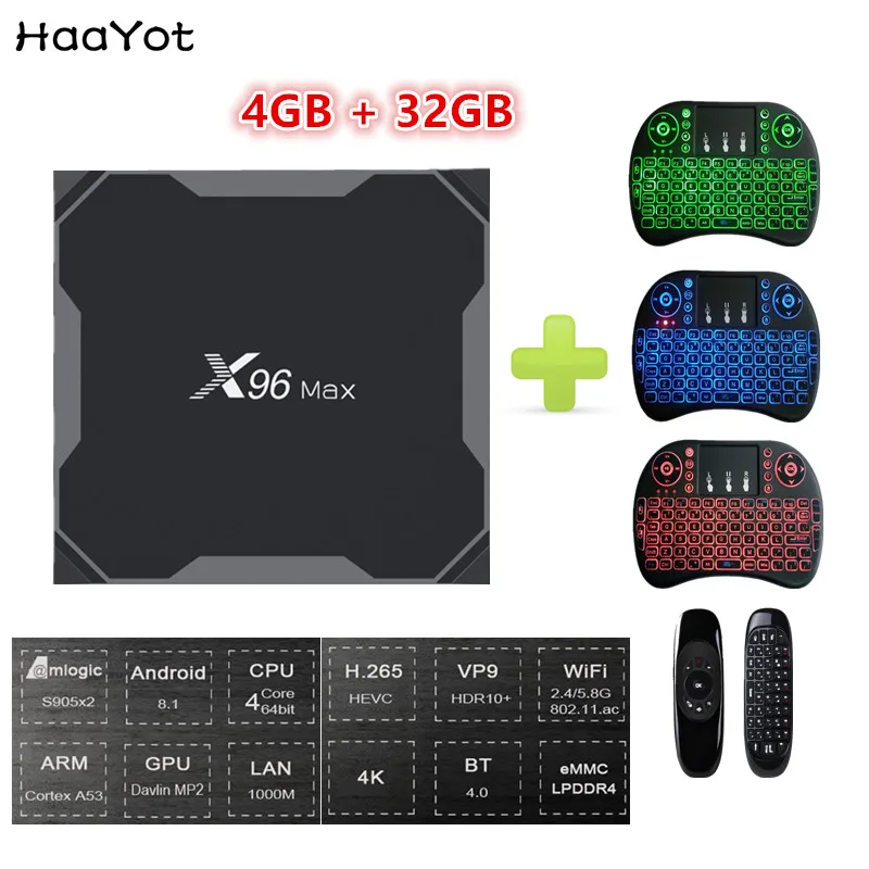HAAYOT X96 Max Smart tv Box Android 8,1 Amlogic S905X2 4 ГБ 32 ГБ четырехъядерный 2,4/5G двойной Wifi 4K Bluetooth медиаплеер телеприставка