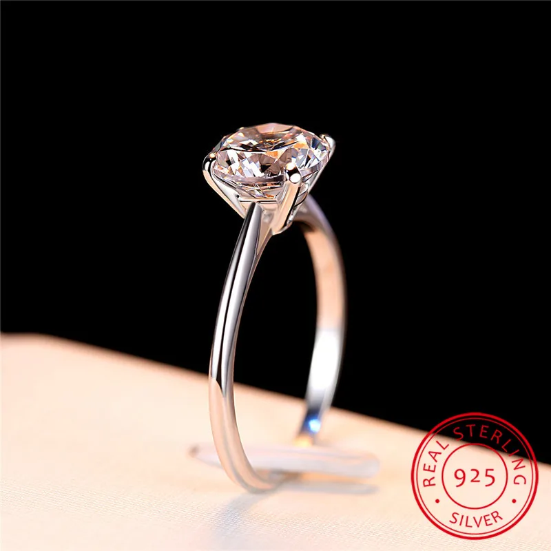 

925 Sterling Silver Rings For Women Round White Sapphire Wedding Bands Classic Minimalist Diamond Zircon Ring Engagement Jewelry