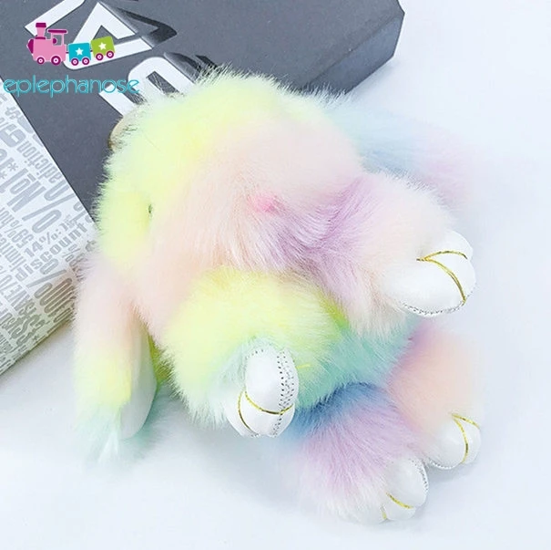 Цветной Радужный Kawaii плюшевый кролик брелок кукла пушистый искусственный мех