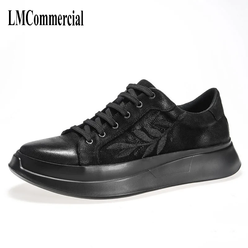 

Men black real leather shoes men's casual shoes men spring and autumn summer all-match cowhide breathable sneaker Leisure male