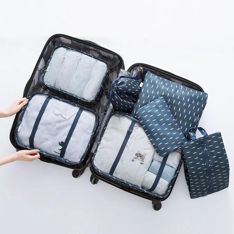 Travel Portable Storage Bag For Toiletries Shoe Cloth Luggage Organizer Suit With Buckle 7pcs/set Waterproof Closet Organizer