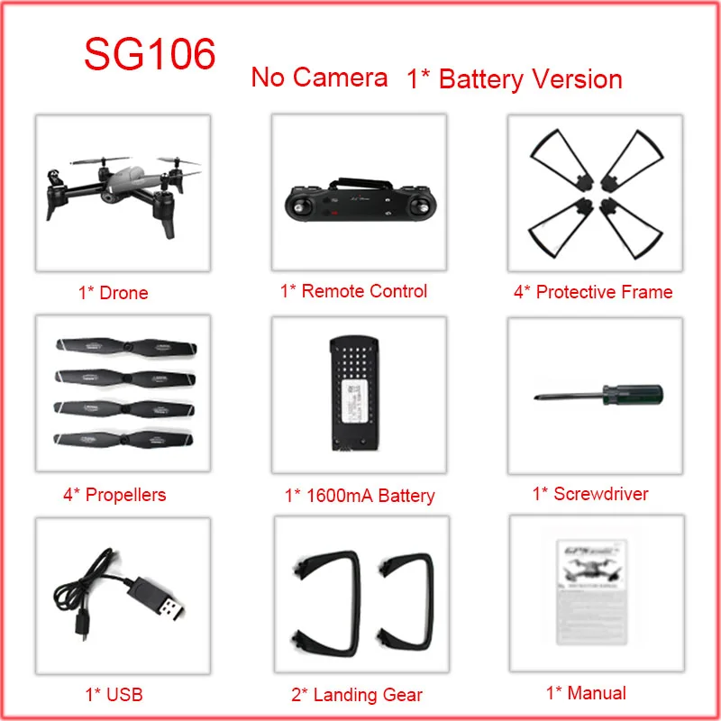 SG106 Drone 4 k с WI-FI FPV двойной Камера Широкий формат долго летать дроны Камера HD 720 P 1080 p вертолет Quadcopter игрушки - Цвет: BlackNoCamera1Bat