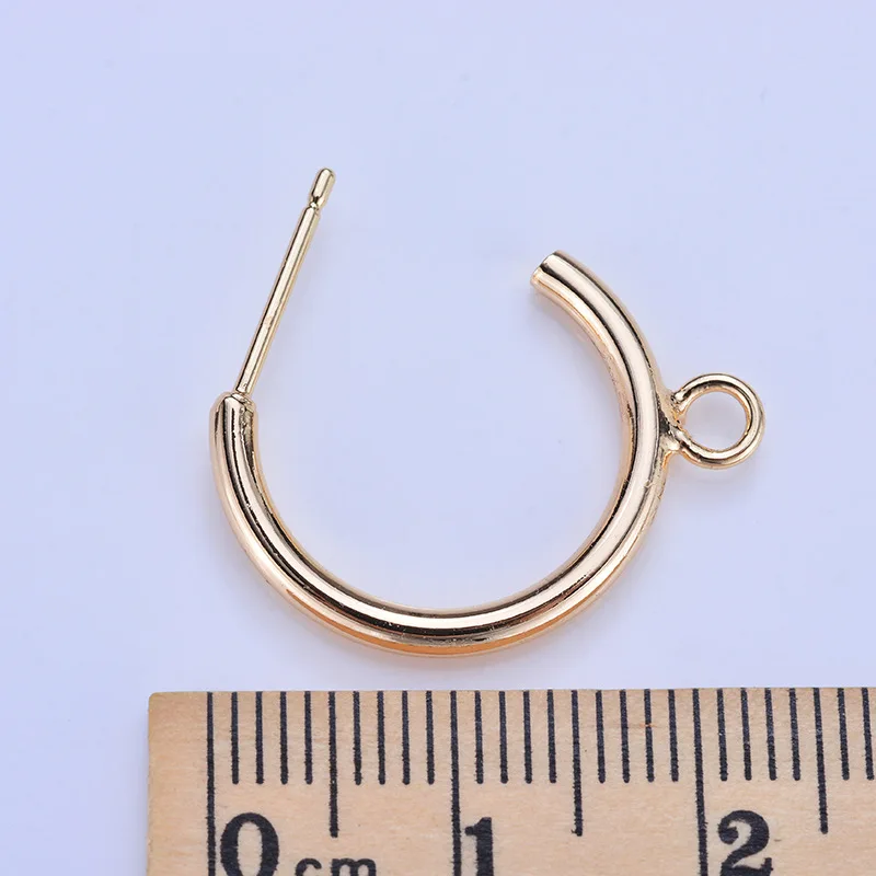 (143)10PCS 20MM 24K Gold Color Plated Brass Round with Hanging Hole Stud Earrings High Quality DIY Jewelry Making Findings