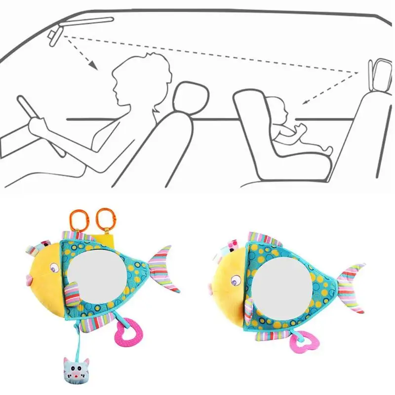 Регулируемое детское автомобильное зеркало для безопасности автомобиля, вид на заднее сиденье, подголовник, зеркало заднего вида, плюшевое защитное зеркало с изображением рыбы, монитор безопасности с прорезывателем, игрушка