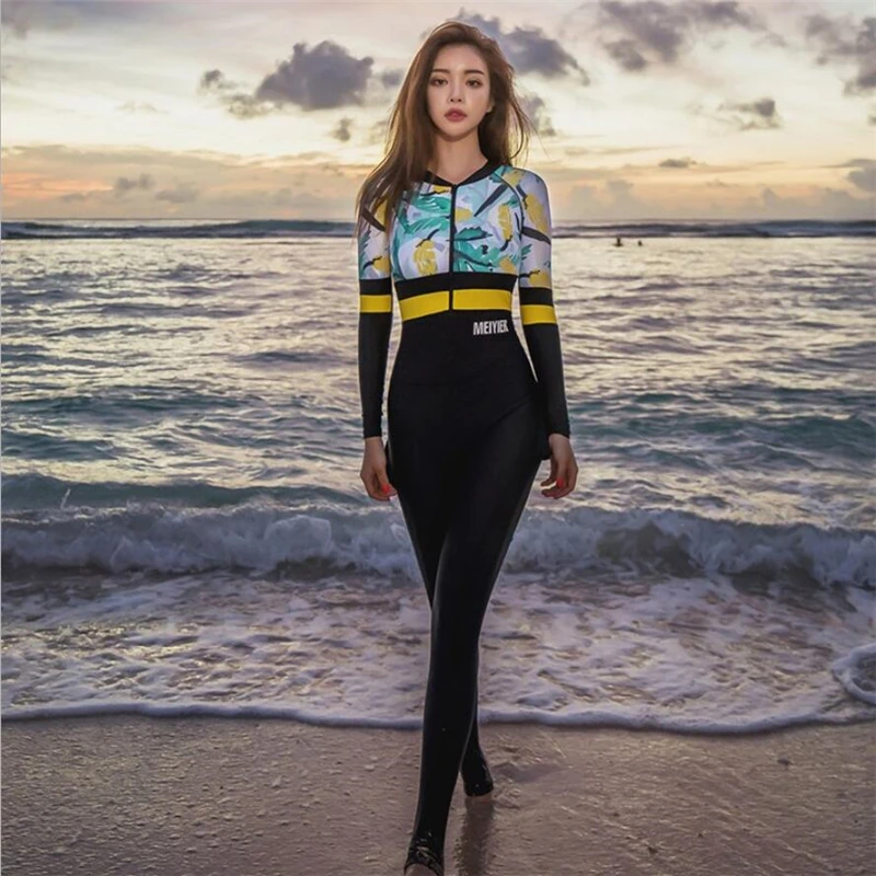 2019 Meiyier الأزياء الكورية نمط النساء ملابس الغوص للسباحة تصفح الغوص بذلة قطعة واحدة متجنب بدلة غطس مبطن