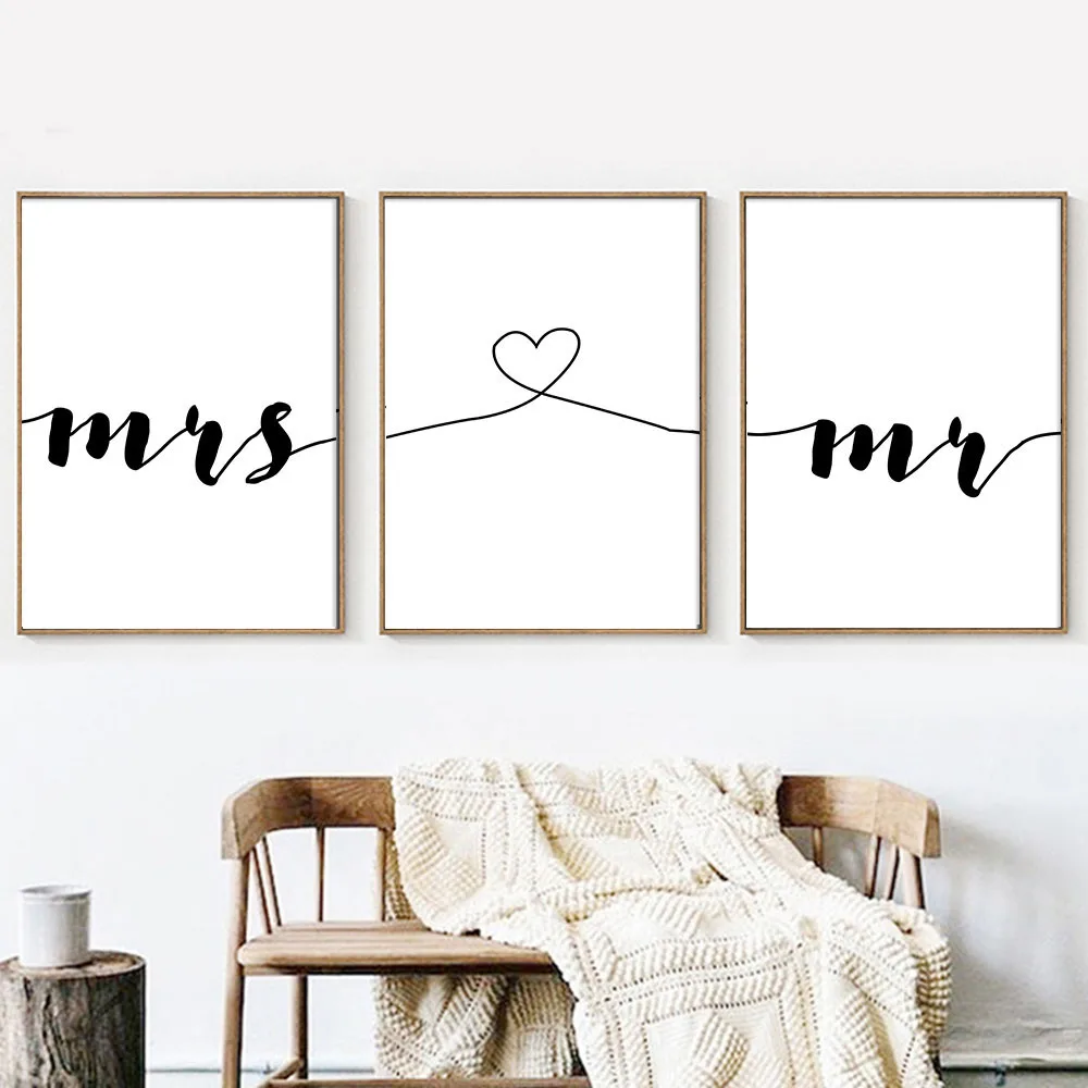 

Mr Mrs Family Simple Quotes Love Romantic Wall Pictures For Living Room Nordic Poster Wall Art Canvas Painting Picture Unframed