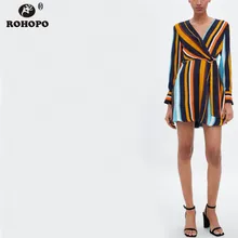 ROHOPO Striped Long Sleeve Vintage Dress Belted Tunic Micro Flare Hem Draped Breathable Dresses #BM1805 retro buttoned high waisted belted flare dress