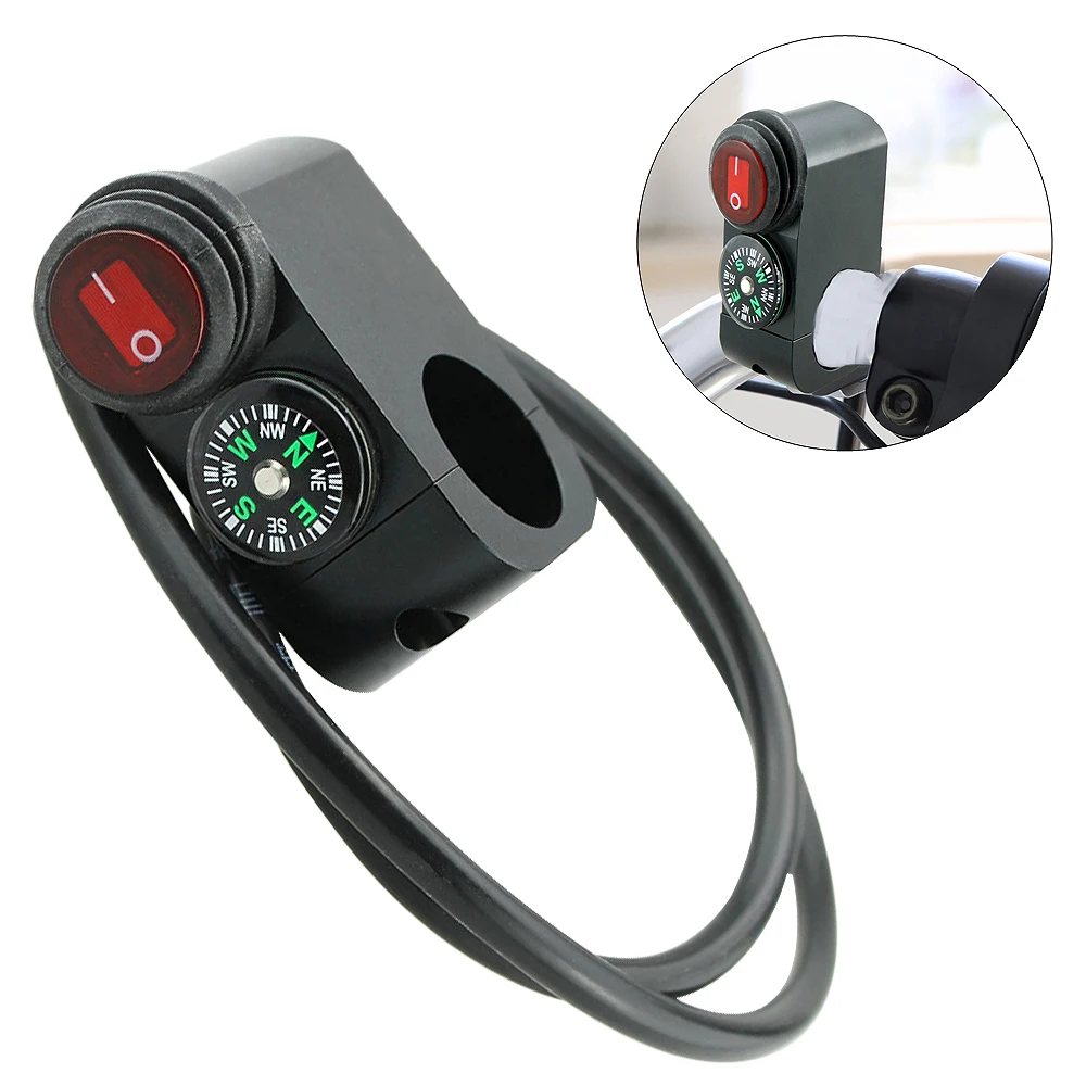 

12V 16A 22mm Waterproof Motorcycle ATV Handlebar CNC Aluminum Alloy Switch with Indicator Light and Compass for Cars
