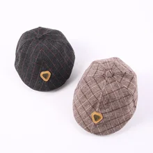 Железный треугольный ярлык, Модный осенне-зимний детский берет для девочек и мальчиков, солнцезащитный козырек, кепка, клетчатые детские шляпы для отдыха, шляпы, Прямая