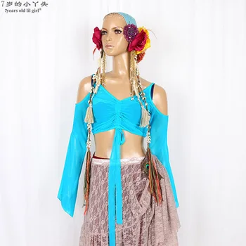 

Belly Dance Mesh Fat Chance Tribal Choli Belly Dance Costume drop long Sleeve Top CNN01