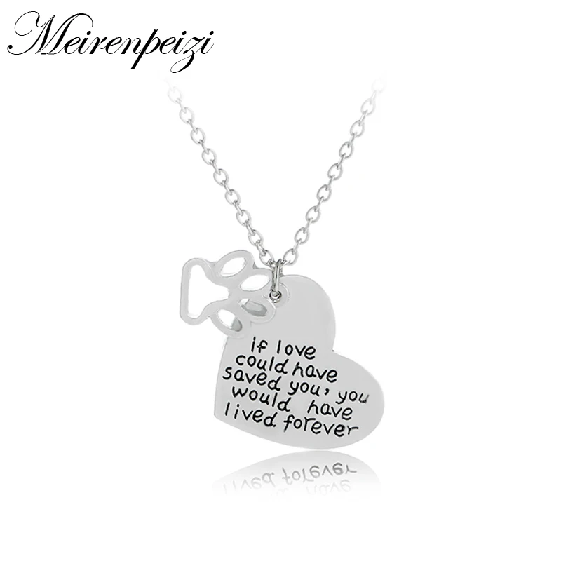 

if love could have saved you ,you would have lived forever New Fine Silver Dog Paw Heart Pendant Necklace Pet Animal foot
