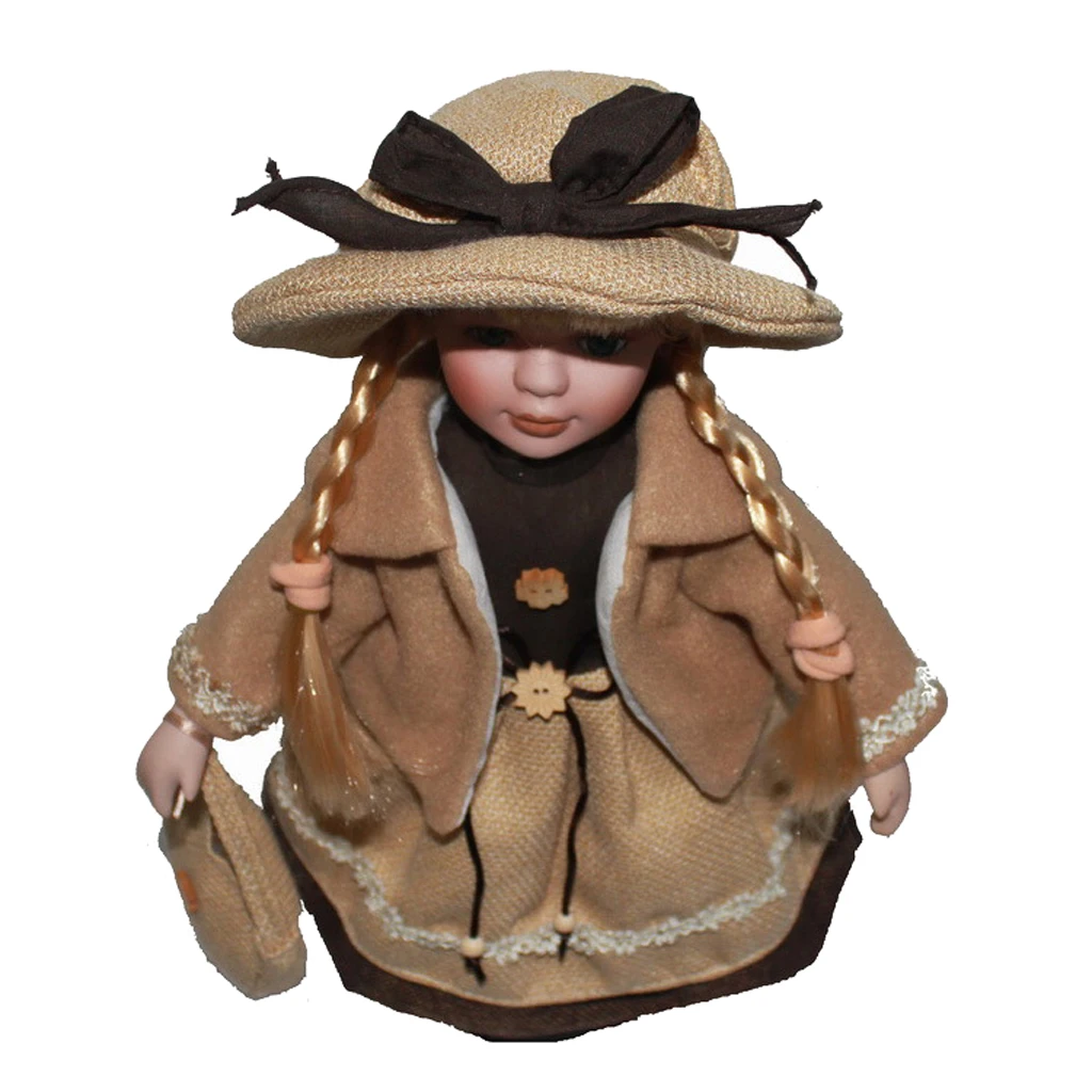 Vintage 16inch Elegant Victorian Porcelain Doll Girl Collectibles With Wooden Display Stand Beautiful Figurines Home Ornament