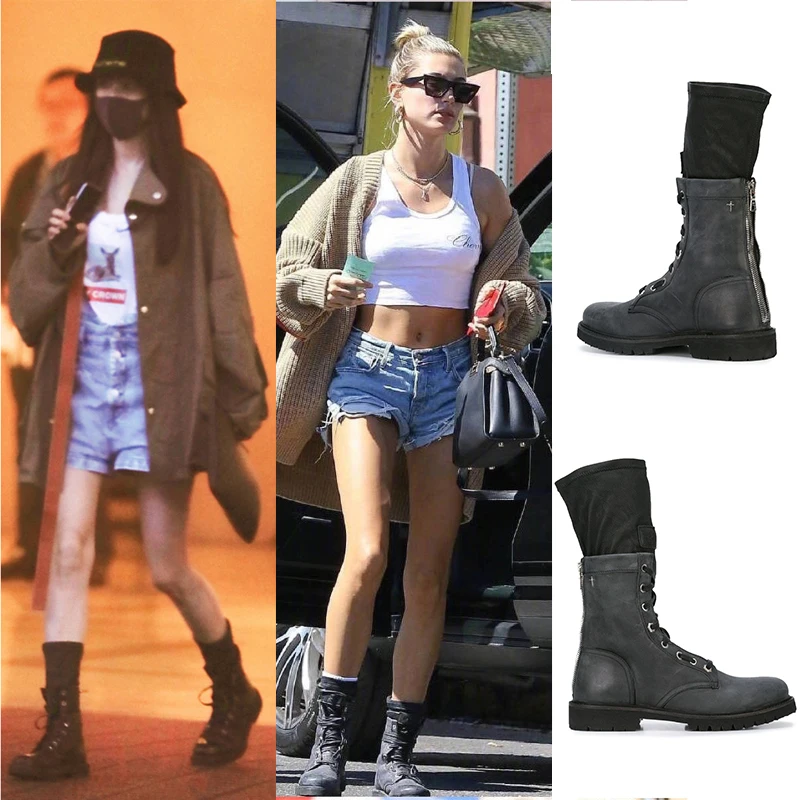 

2019 newest Summer Air-permeable Army Boots shot boots knee high Boots with Martin Boots 34-40 size leather boots