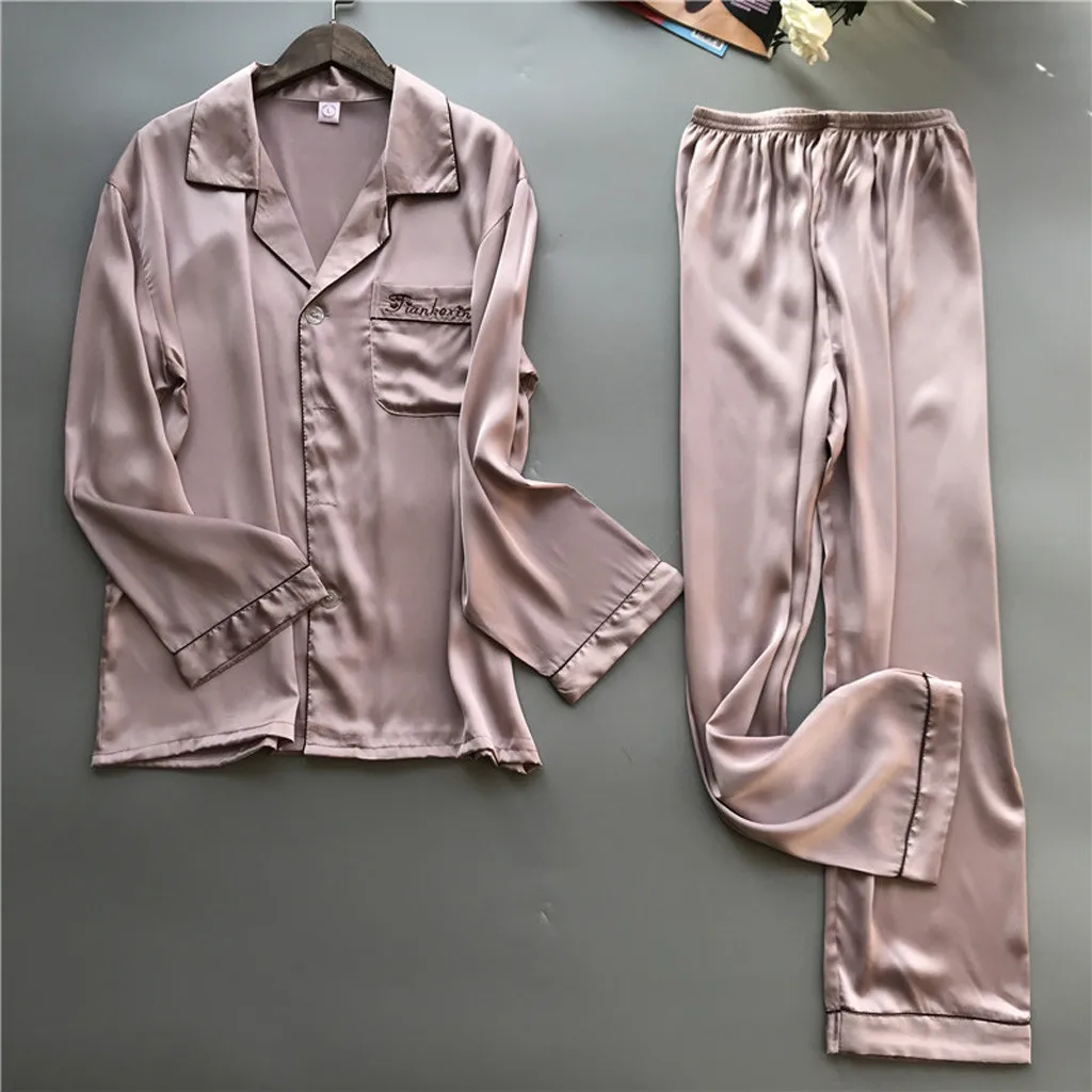2019 Womail Для мужчин Модная Всесезонная моделирования шелковые пижамы сексуальное женское белье плюс Размеры с длинными рукавами однотонная