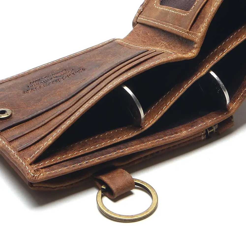 2021 Vintage Genuine Leather Men Wallets Removable Card ID Holders With Key Chain Short Bifold Male Organizer Walets Coin Bag 6