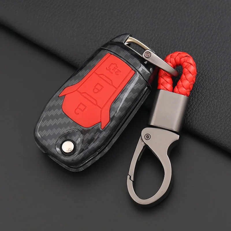 

2019 ABS Carbon Fiber&Silicone Car Key Case For Ford Escort EcoBoost Everest Ecosport Folding Three Bottons 360Degree Protection