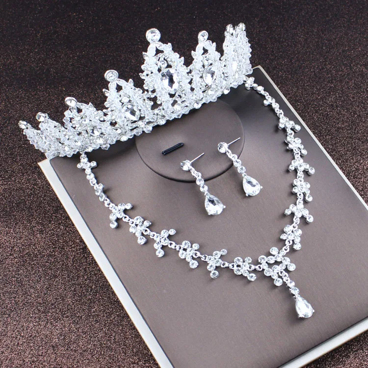 Bride zircão jóia da coroa colar brincos três-pedaço terno do casamento acessórios vestido da noiva headdress (1)
