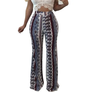 Doyerl Ladies Boho Trousers Women's Long Pants High Waist Casual Pattern Print Wide Leg Bell Bottom Legging Soft Flare Pants