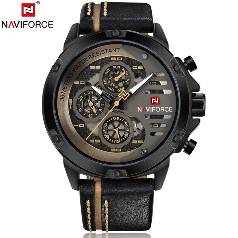 Мужские часы Спорт лучший бренд класса люкс Человек военные армейские часы бизнес пояса из натуральной кожи кварцевые Мужской NAVIFORCE 9110 - Цвет: Красный