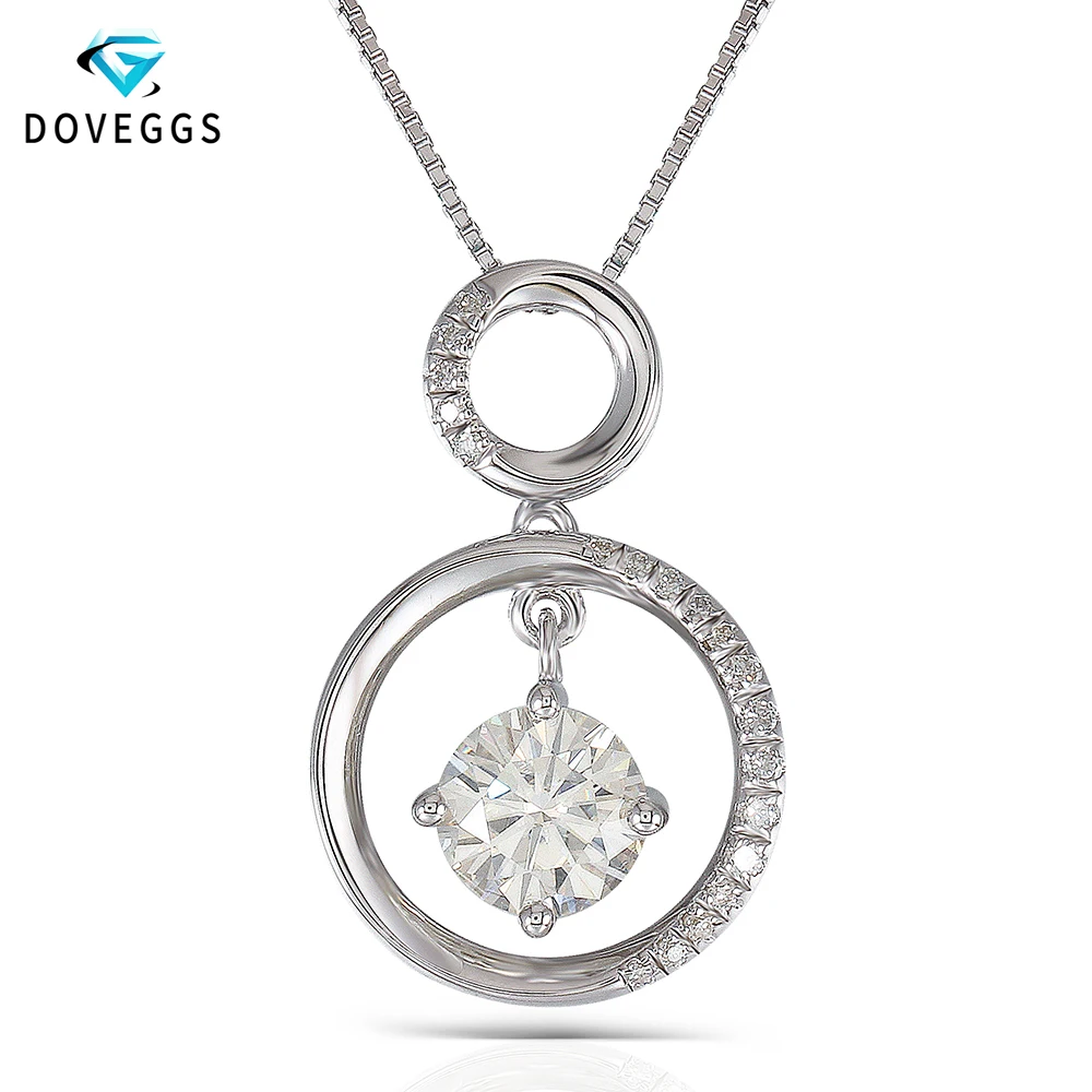 

DovEggs 1.1CTW Center 6.5mm H Nearly Colorless Moissanite Pendant Necklace Platinum Plated Silver with Accents for Women