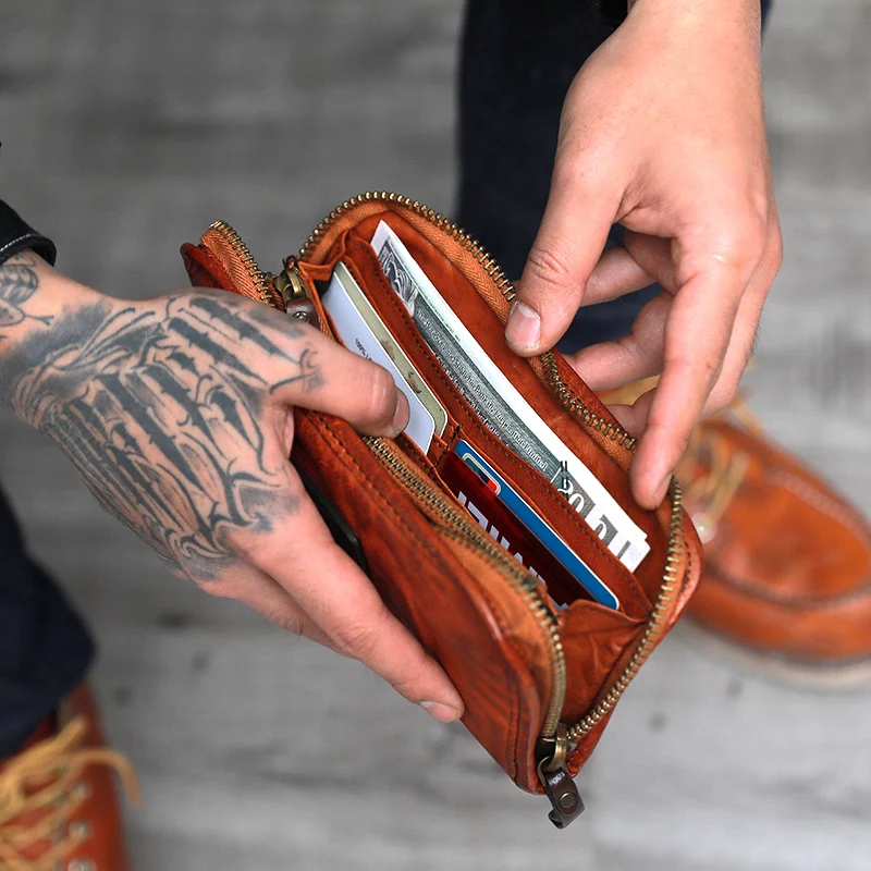 Brieftasche Bill brown Zipper Männlichen Junges Weibliche Schwarzes Clip Lange Handtasche Große Kapazität Rindsleder Bjyl Alte Machen Weiche Persönlichkeit Retro Leder wRqHxAt7