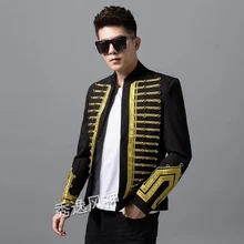 Настоящие мужские средневековые черные с золотым винтажным U.K ветром события/сценическое представление короткий смокинг куртка/сценическое представление/Азия Размер