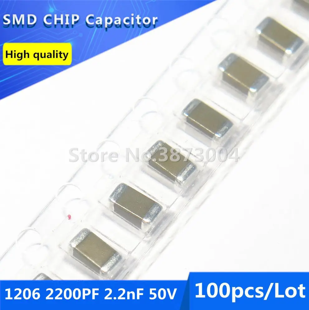 100 шт. 1206 2200PF 2.2nF 50 V X7R 10% толстопленочный чип многослойный керамический