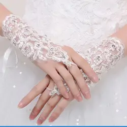 2019 свадебные кружевные перчатки дизайн короткие свадебные митенки белые кружевные свадебные перчатки со стразами G026