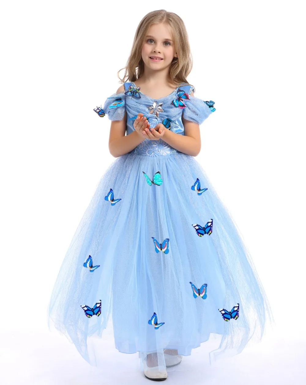 Платье принцессы Золушки для девочек; костюмы для детей; платья для костюмированной вечеринки; Детские Вечерние платья на Хэллоуин и день рождения с 10 бабочками