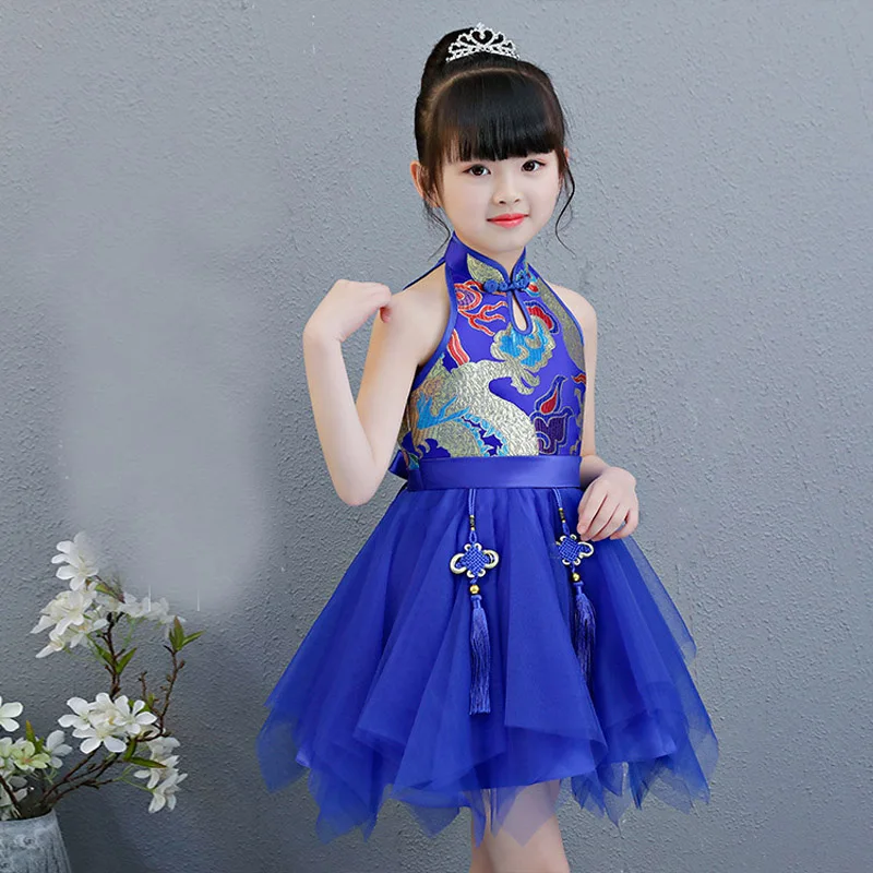 Одежда для детей; малышей; девочек одежда принцессы с воротником «Мандарин», без рукавов платье cheong-sam китайский Стиль Повседневные Вечерние Пышное Платье для девочки