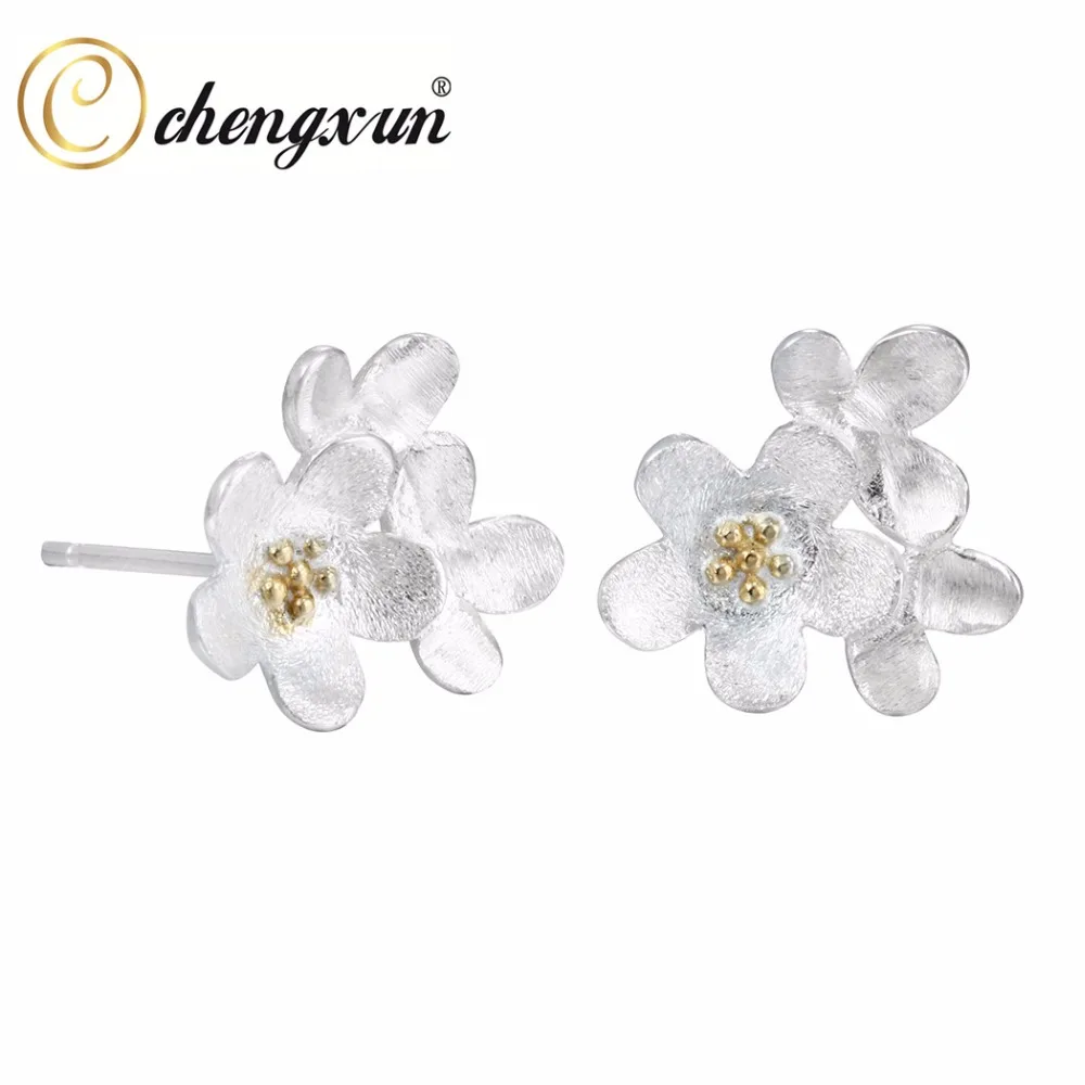 

CHENGXUN 1 Pair Cute Silver Cherry Blossom Stud Earring Sweet Vintage Fancy Earrings for Women Fashion Jewelry Earring Oorbellen