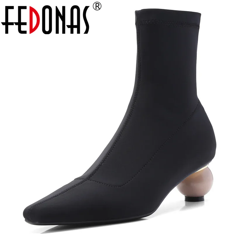 

FEDONAS Brans Mid-calf Boots Women Strange High Heels Warm Autumn Winter Party Prom Shoes Woman Slim Stretch High Boots