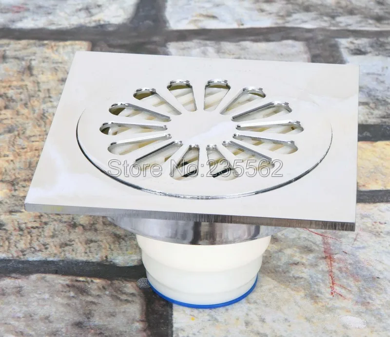 Chrome Tile Insert Floor Drain Square Bathroom Shower Drain lhr054in