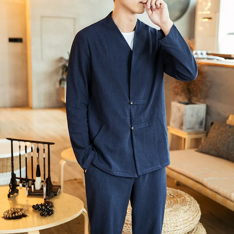 

Chinese Style Men Jackets Cotton Linen Full Sleeve Casual Vintage Spring Autumn Male Plus Size Retro Fashion Loose Clothing