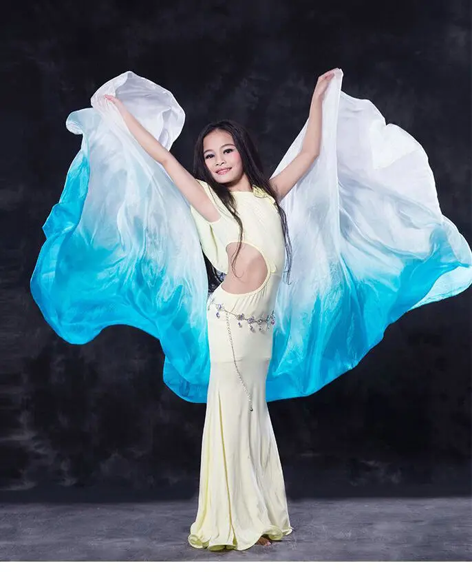 Дети Взрослые Девушки Танец живота шелковая вуаль стример ручной брошенный шарф градиент натуральный шелк мягкий Прямоугольный платок вуали