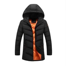 Для мужчин Мужские парки новые зимние толстые куртки капюшон с карман на молнии Длинная Куртка Повседневное черная хлопковая верхняя одежда