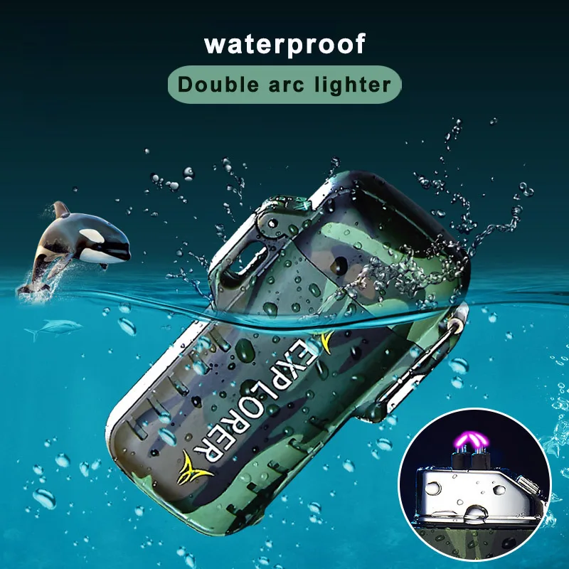 Comprar Encendedor a prueba de agua encendedores de doble arco USB de carga al aire libre eléctrico Encendedor electrónico Mini portátil Isqueiros
