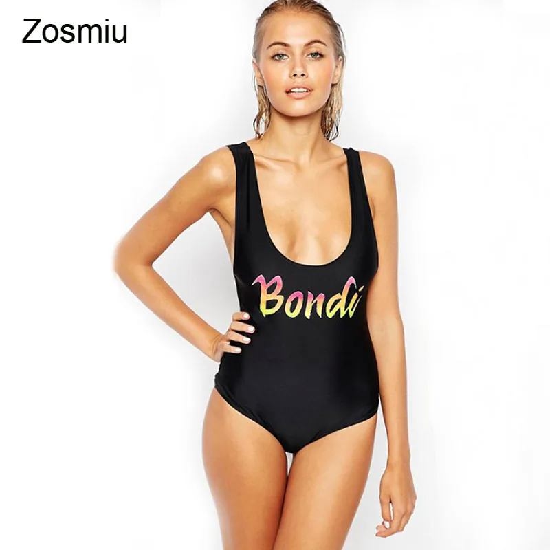 Zosmiu Новый 1 шт. Бонди печатных купальники дамы письмо One Piece Купальники Пляжная