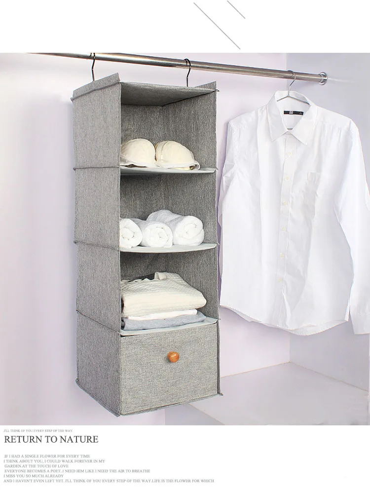 4 Cells Linen fabric Shoes Garment Organizer Rack Pockets Stand Holder Wardrobe Hanging Bag Storage Bag Clothes Organizers 103 (4)